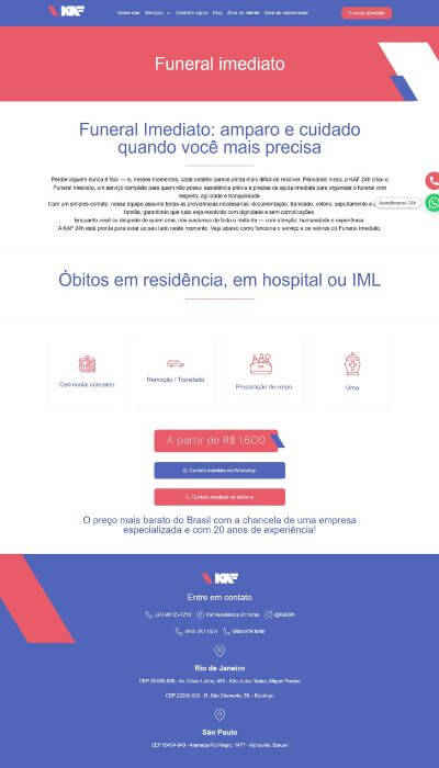 Página anterior do Funeral Imediato KAF